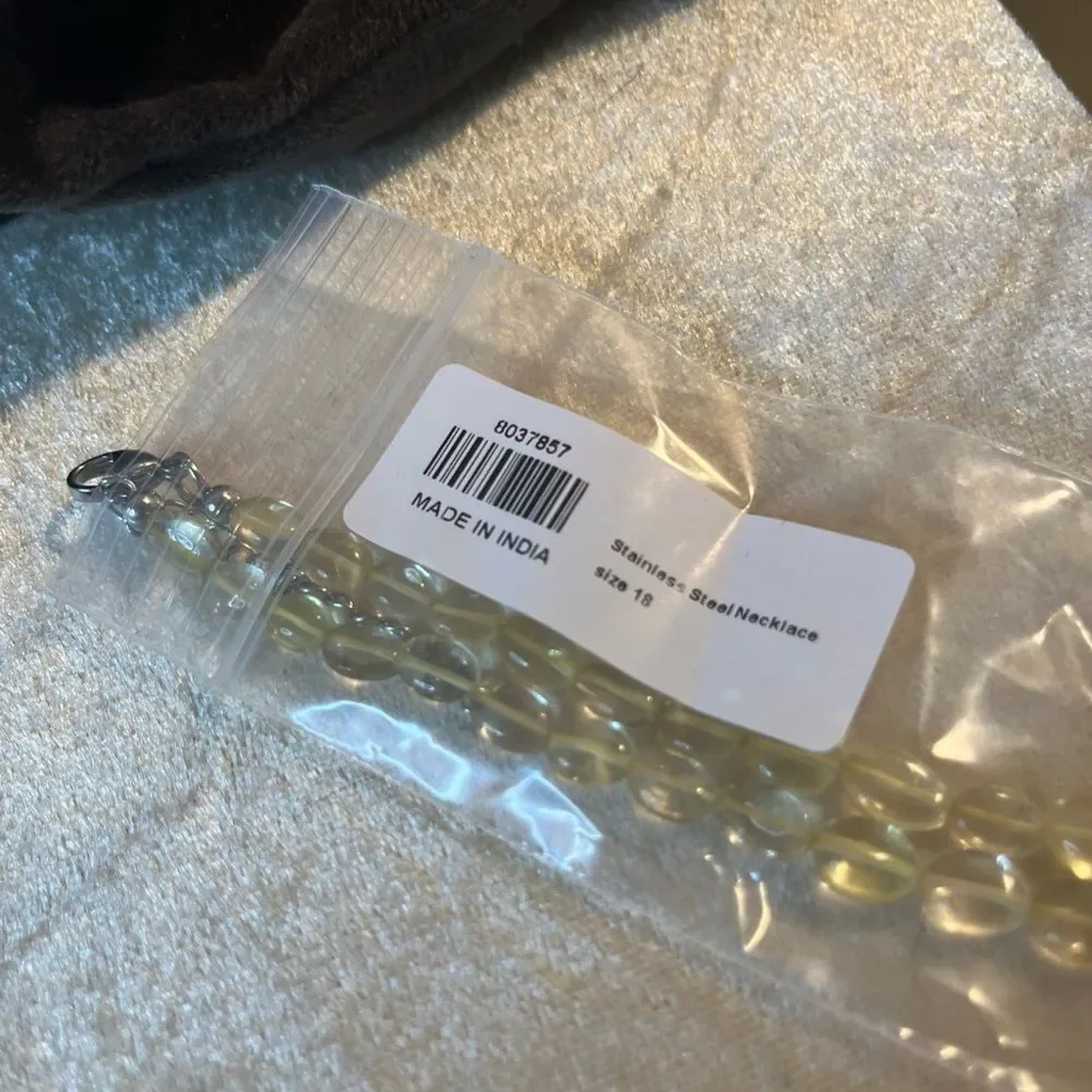 Beaded Lemon Quartz Necklace In Stainless Steel 85ctw 18”